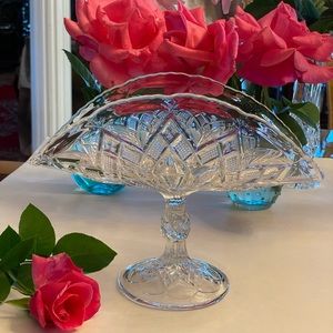 Vintage Crystal Folded Pedestaled Candy Dish